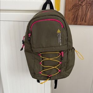 Vans Olive Backpack with Pink and Yellow Accents